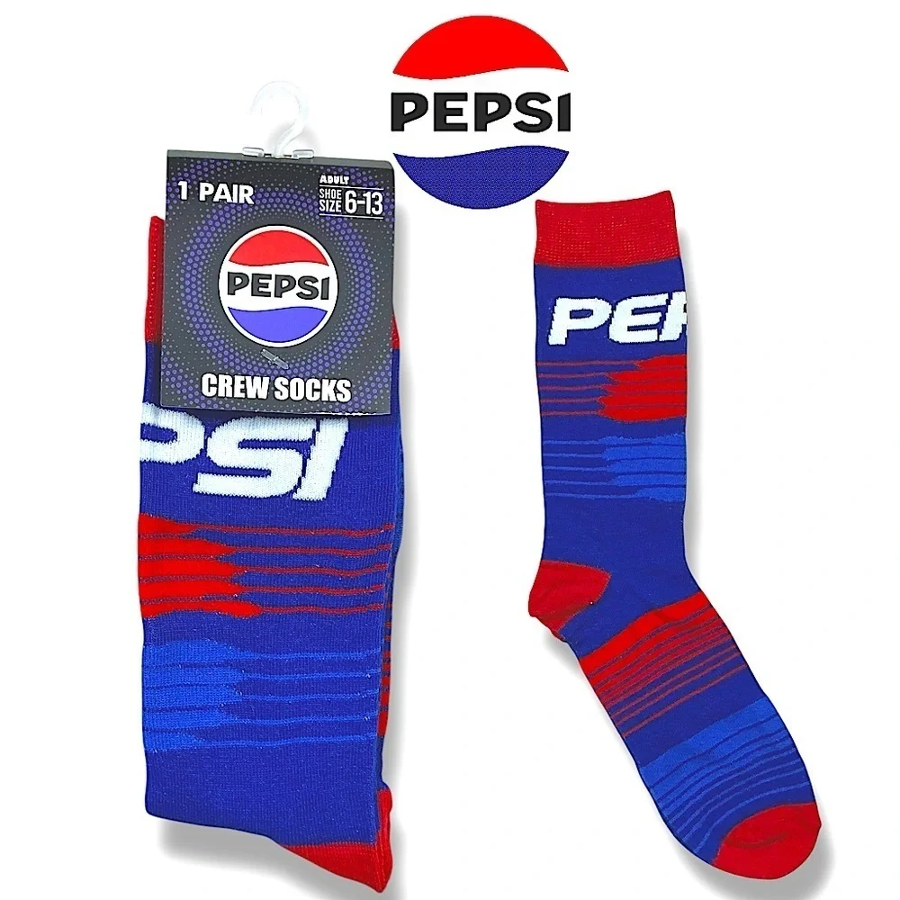 Pepsi Novelty Crew Socks Reinforced Toe Heel Red Blue Unisex Men Shoe SZ 6-13